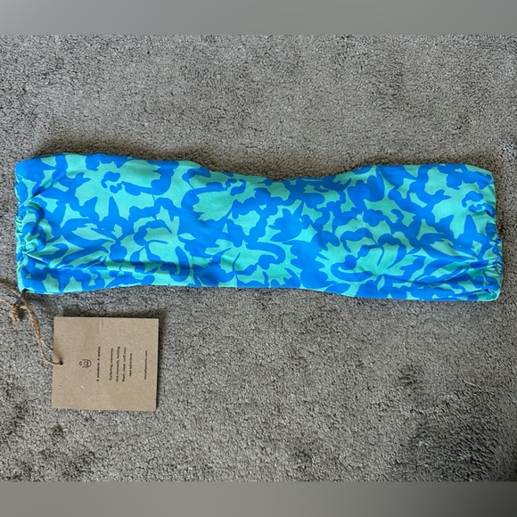 Stone Fox Swim The Lele Top in Ocean Bloom Blue Large Bandeau Bikini Front Knot - Picture 4 of 4